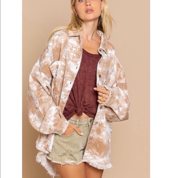 New! POL Tie Dye Raw Edge Shacket Button Snap Jacket - Picture 6 of 8